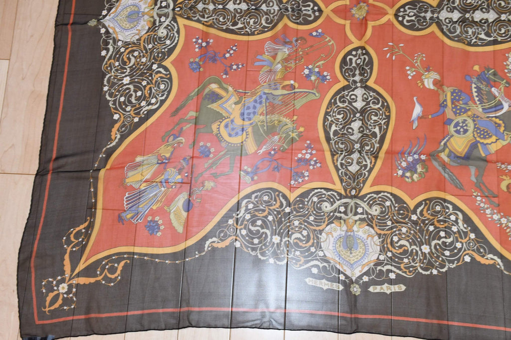 Hermes Shawl Poesie Persane 140 cm Chiffon Silk mousseline Persia 56" Scarf