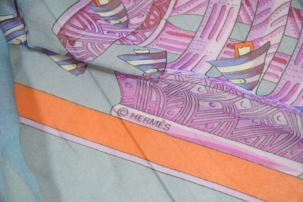 Hermes Shawl Rencontre Oceane 140 cm Chiffon Silk mousseline ocean sea 56" Scarf