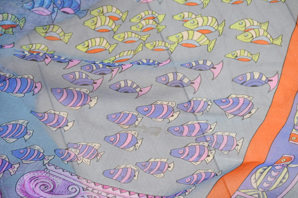 Hermes Shawl Rencontre Oceane 140 cm Chiffon Silk mousseline ocean sea 56" Scarf
