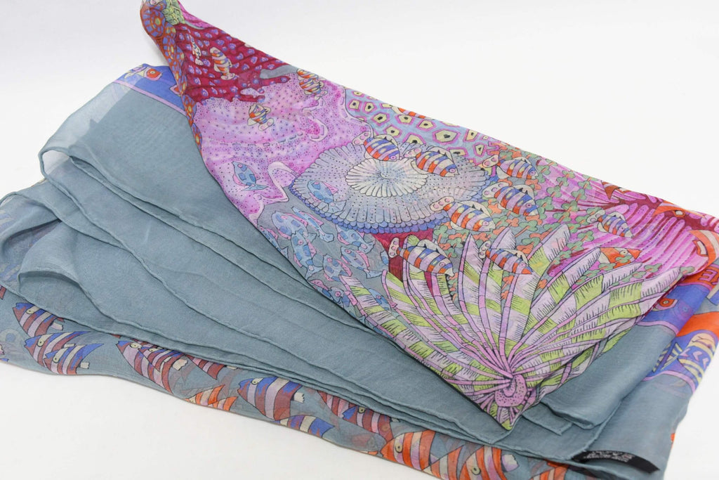 Hermes Shawl Rencontre Oceane 140 cm Chiffon Silk mousseline ocean sea 56" Scarf