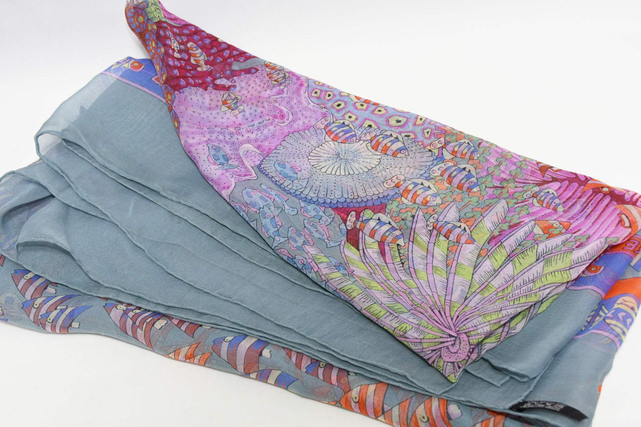 Hermes Shawl Rencontre Oceane 140 cm Chiffon Silk mousseline ocean sea 56" Scarf