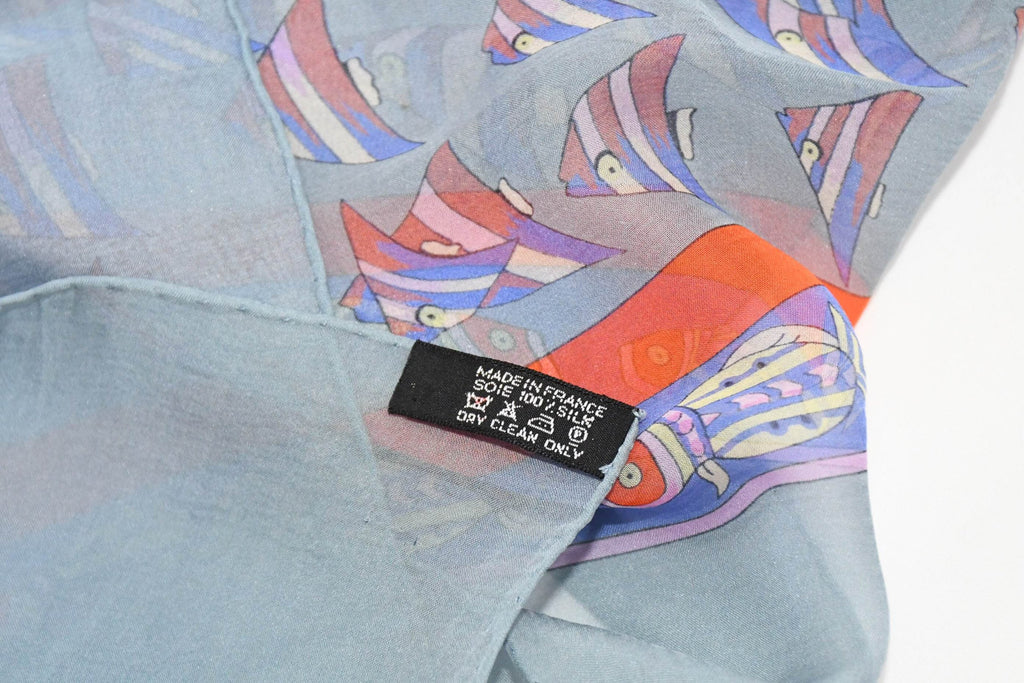 Hermes Shawl Rencontre Oceane 140 cm Chiffon Silk mousseline ocean sea 56" Scarf