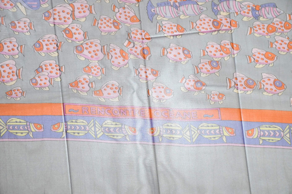Hermes Shawl Rencontre Oceane 140 cm Chiffon Silk mousseline ocean sea 56" Scarf