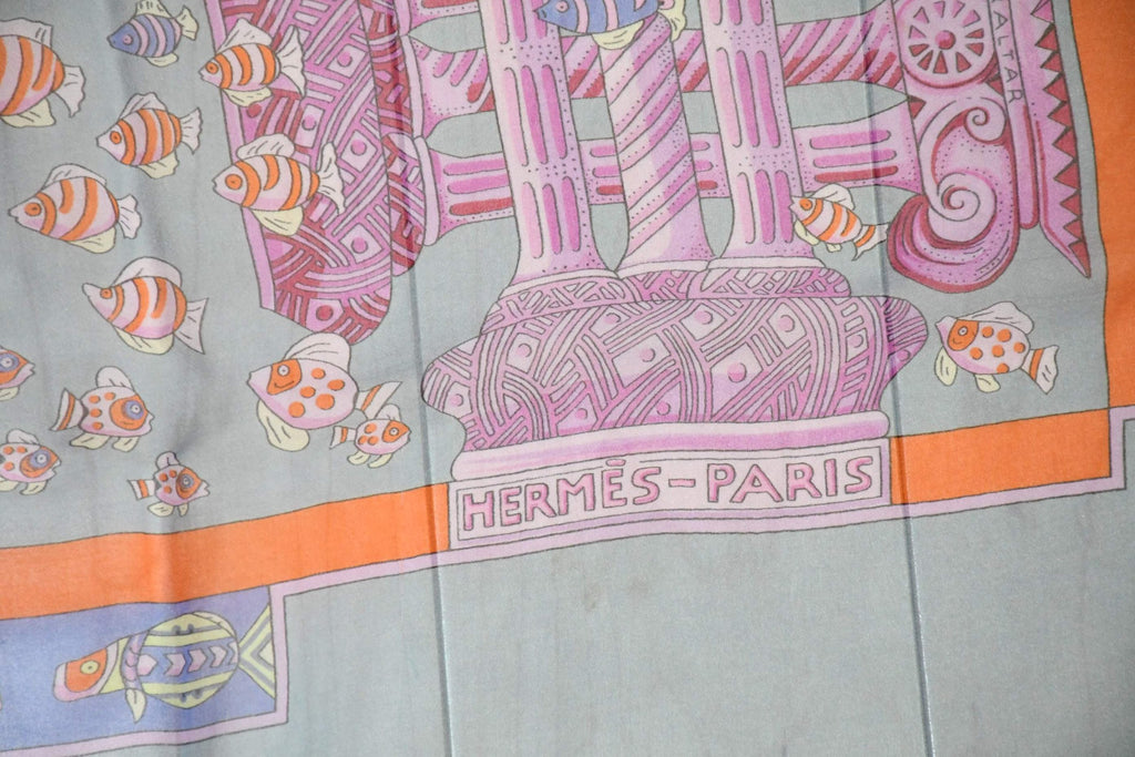 Hermes Shawl Rencontre Oceane 140 cm Chiffon Silk mousseline ocean sea 56" Scarf