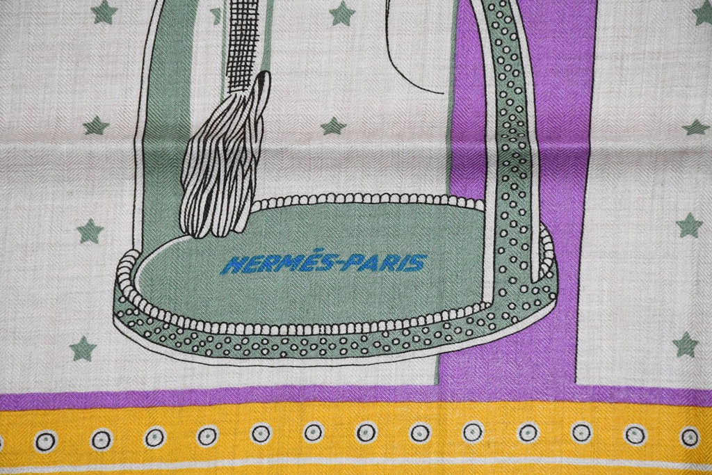 Hermes Shawl Selle de Dignitaire Bandana 140 cm Cashmere silk scarf stole horse 56"