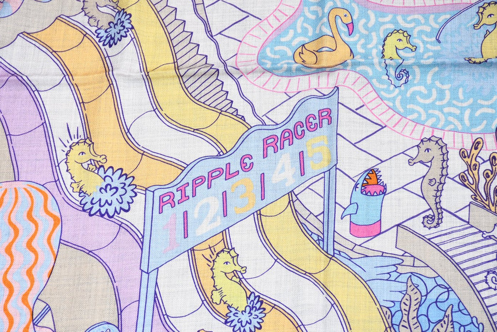 Hermes Shawl Splash Park 140 cm Cashmere silk scarf stole blue gray 56" 051