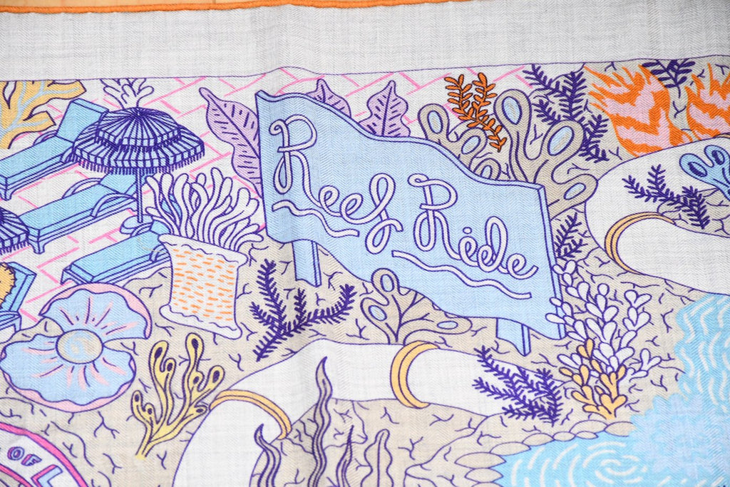 Hermes Shawl Splash Park 140 cm Cashmere silk scarf stole blue gray 56" 051