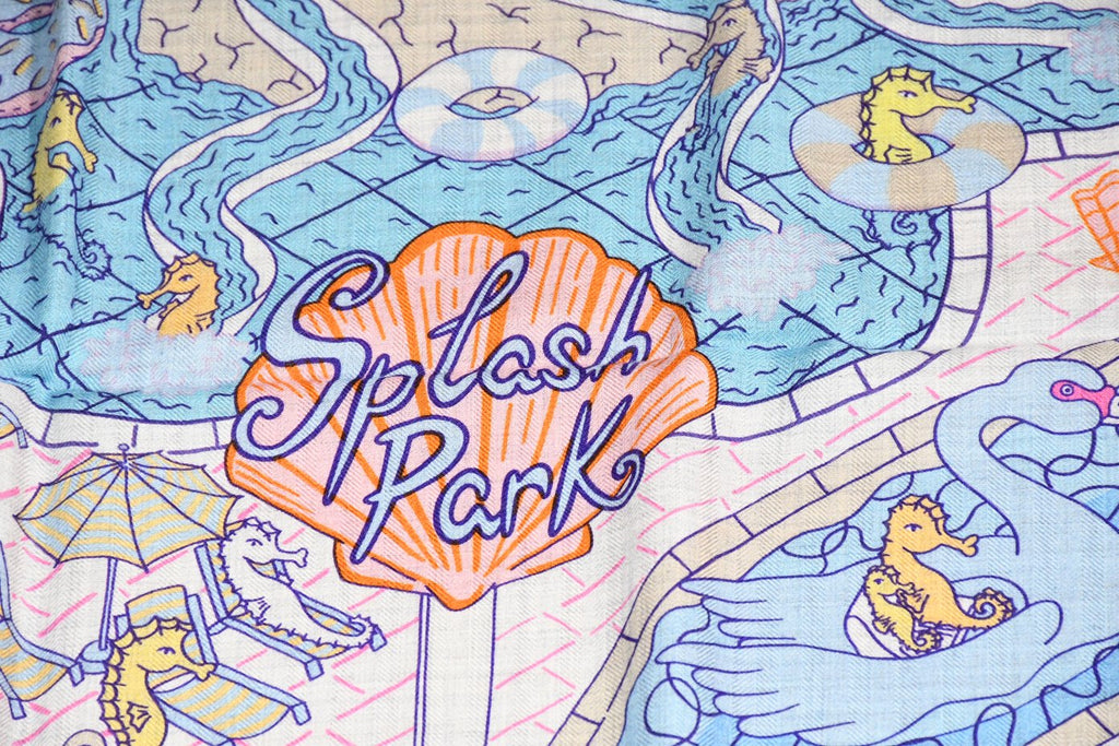 Hermes Shawl Splash Park 140 cm Cashmere silk scarf stole blue gray 56" 051