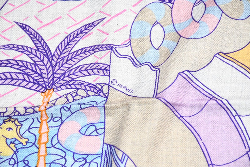 Hermes Shawl Splash Park 140 cm Cashmere silk scarf stole blue gray 56" 051