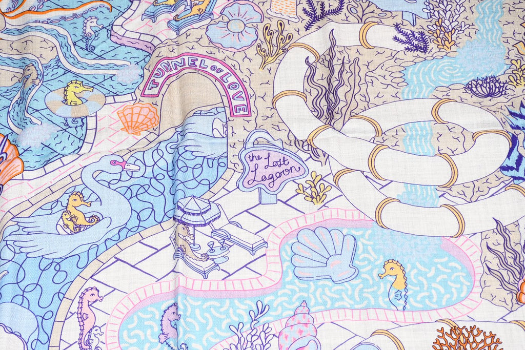 Hermes Shawl Splash Park 140 cm Cashmere silk scarf stole blue gray 56" 051