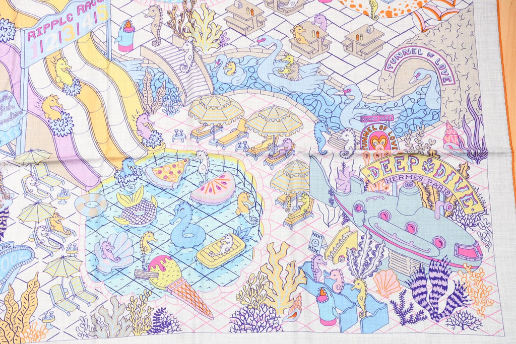 Hermes Shawl Splash Park 140 cm Cashmere silk scarf stole blue gray 56" 058