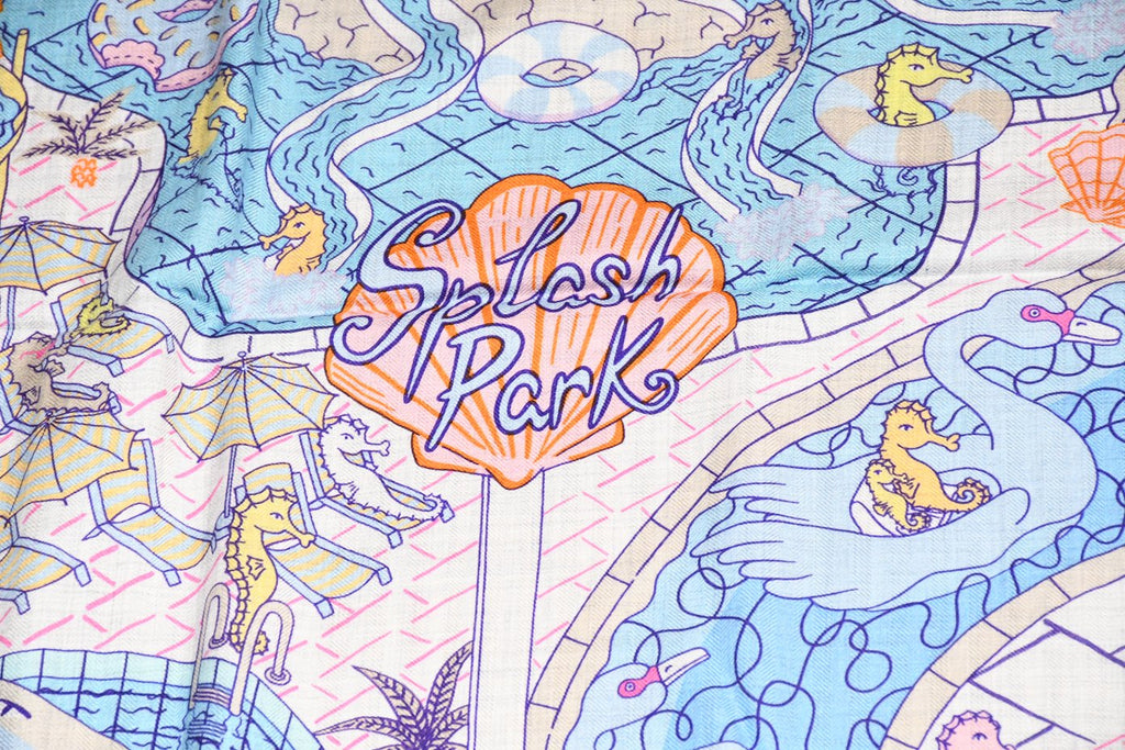 Hermes Shawl Splash Park 140 cm Cashmere silk scarf stole blue gray 56" 058