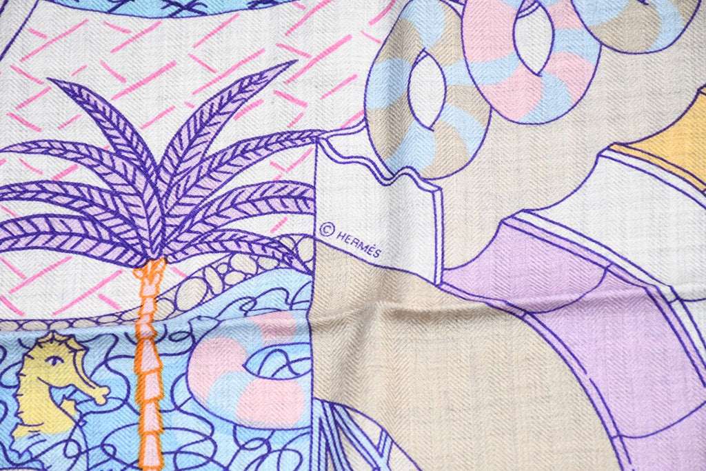 Hermes Shawl Splash Park 140 cm Cashmere silk scarf stole blue gray 56" 058