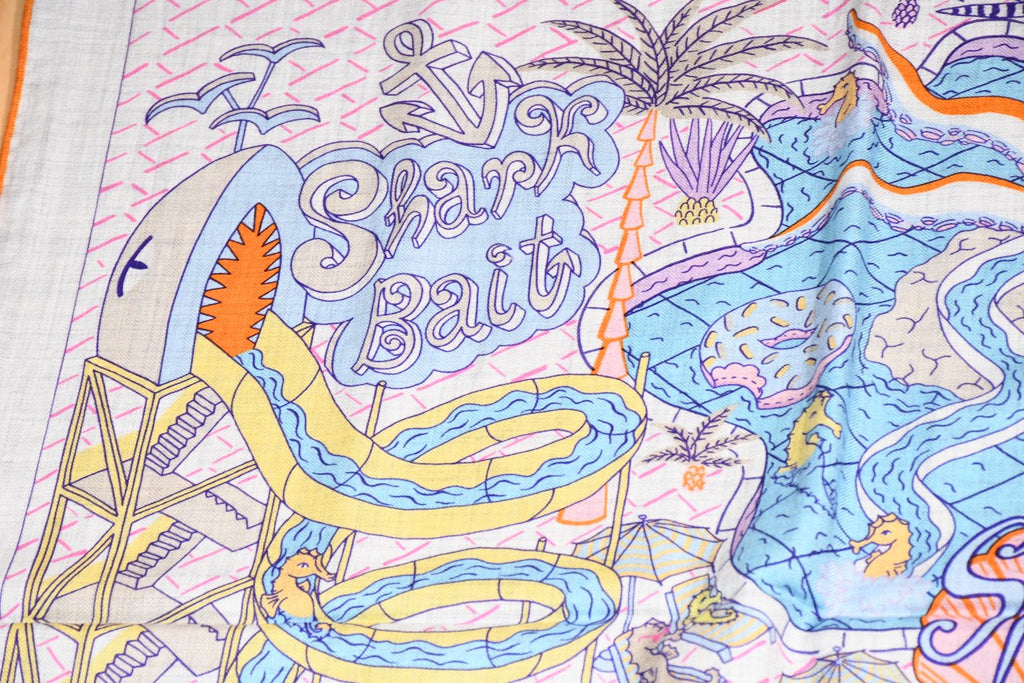 Hermes Shawl Splash Park 140 cm Cashmere silk scarf stole blue gray 56" 058