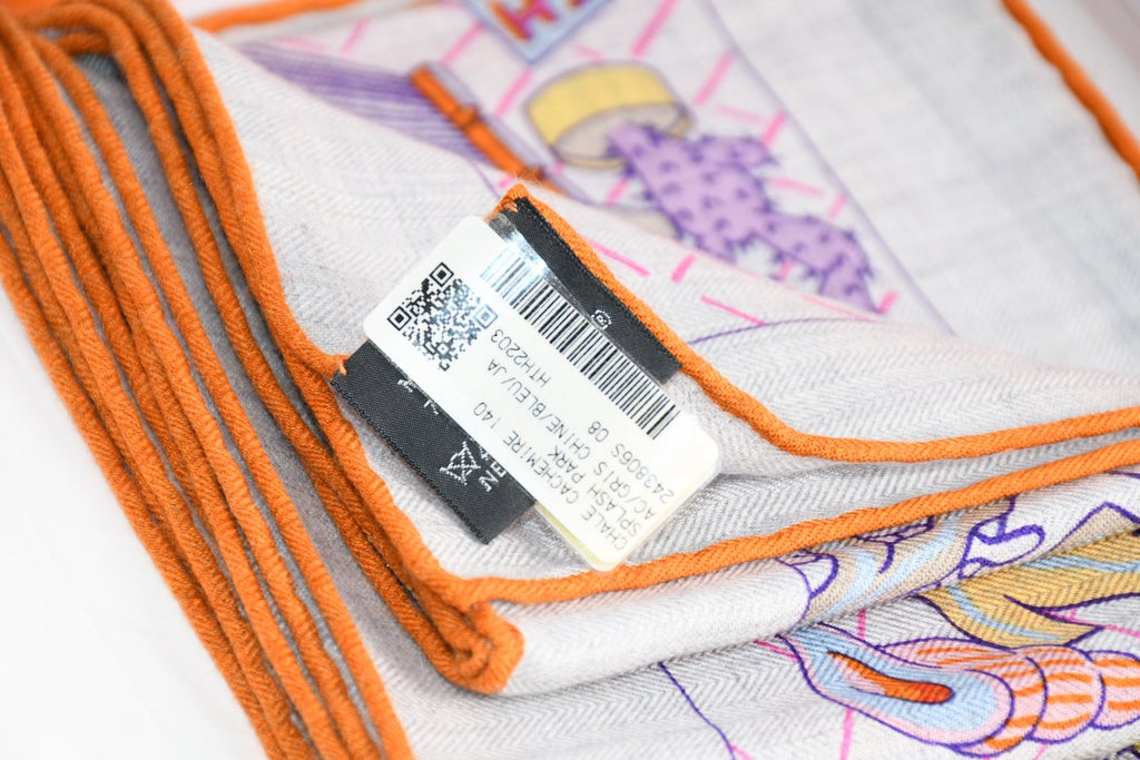 Hermes Shawl Splash Park 140 cm Cashmere silk scarf stole blue gray 56" 058