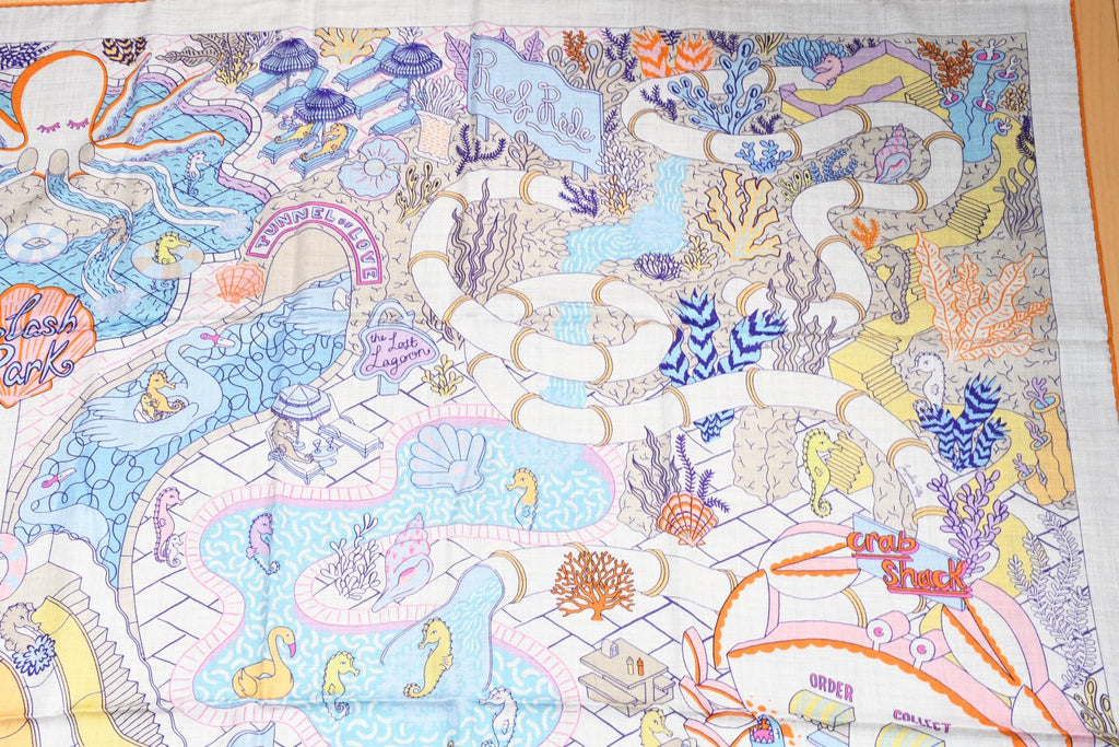 Hermes Shawl Splash Park 140 cm Cashmere silk scarf stole blue gray 56" 058