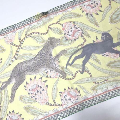 Hermes Shawl The Savana Dance 180 x 65 cm Chiffon silk mousseline yellow green stole