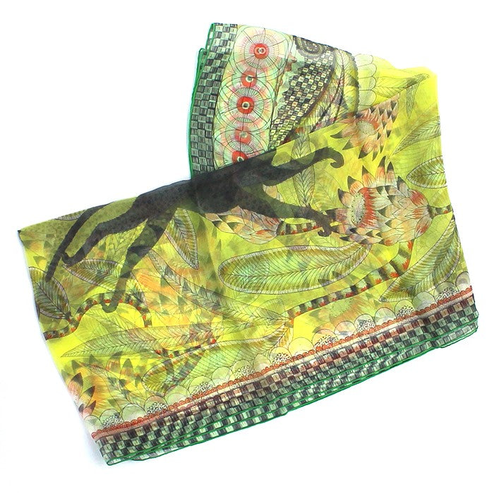 Hermes Shawl The Savana Dance 180 x 65 cm Chiffon silk mousseline yellow green stole