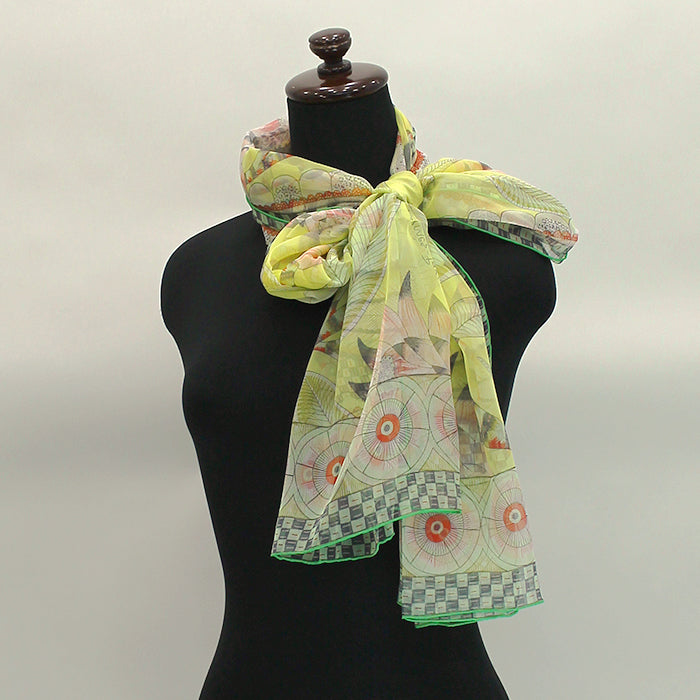 Hermes Shawl The Savana Dance 180 x 65 cm Chiffon silk mousseline yellow green stole
