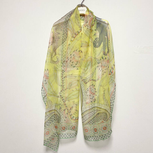 Hermes Shawl The Savana Dance 180 x 65 cm Chiffon silk mousseline yellow green stole
