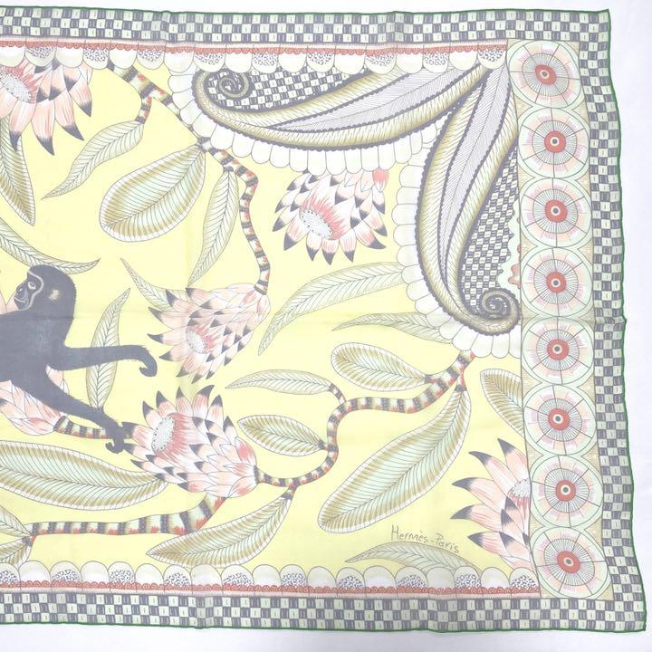 Hermes Shawl The Savana Dance 180 x 65 cm Chiffon silk mousseline yellow green stole