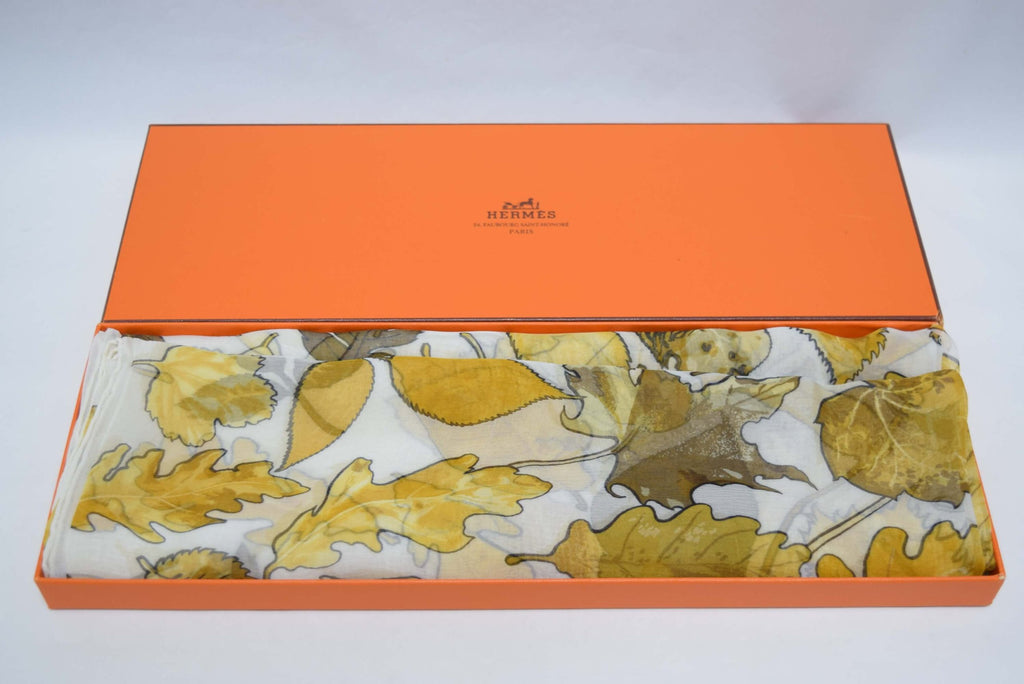 Hermes Shawl Tourbillon 140 cm Chiffon Silk mousseline leaf 56" Scarf Stole