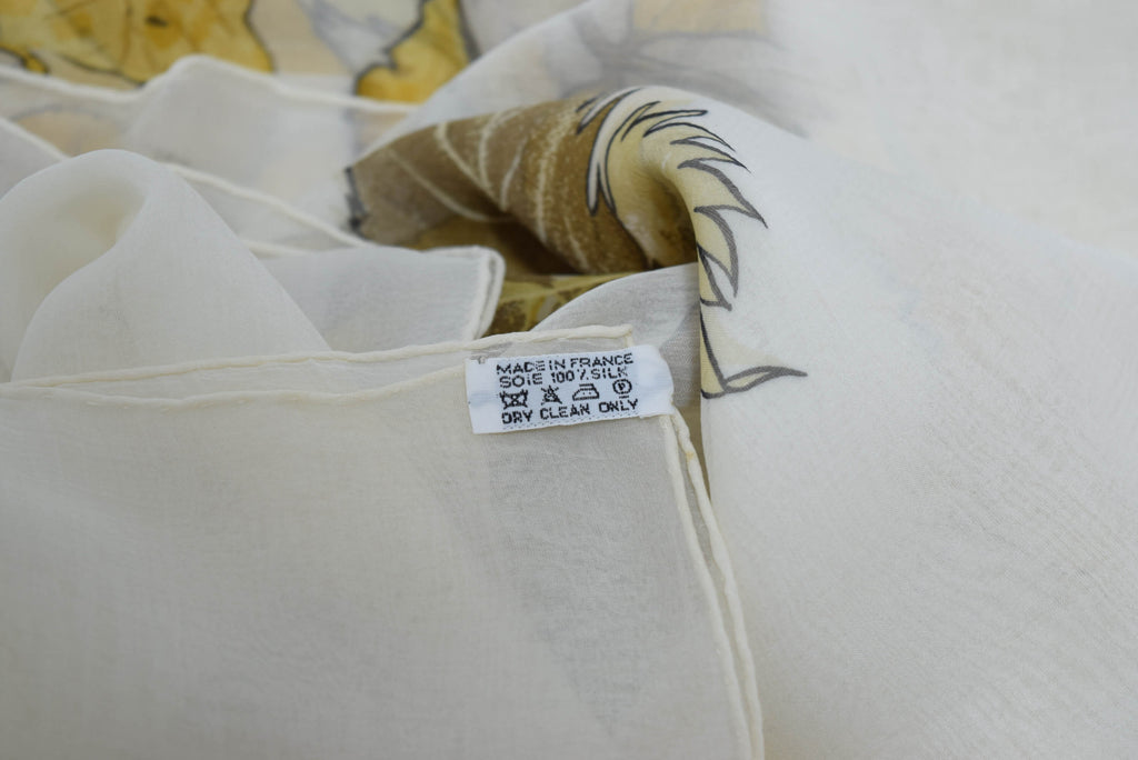 Hermes Shawl Tourbillon 140 cm Chiffon Silk mousseline leaf 56" Scarf Stole