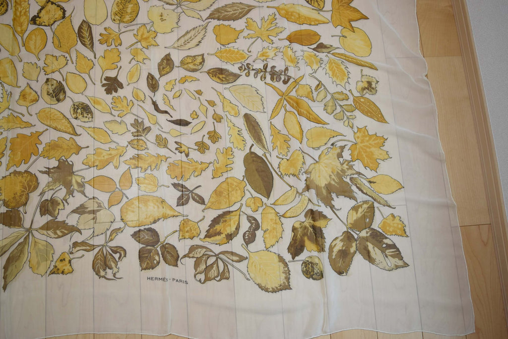 Hermes Shawl Tourbillon 140 cm Chiffon Silk mousseline leaf 56" Scarf Stole