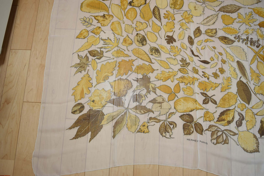 Hermes Shawl Tourbillon 140 cm Chiffon Silk mousseline leaf 56" Scarf Stole
