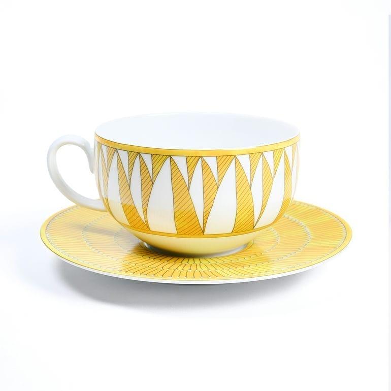 Hermes Soleil d'Hermes Mornig Cup and Saucer 2 set yellow porcelain tea coffee