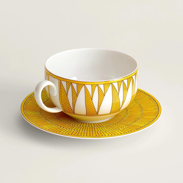 Hermes Soleil d'Hermes Mornig Cup and Saucer 2 set yellow porcelain tea coffee