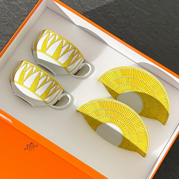 Hermes Soleil d'Hermes Mornig Cup and Saucer 2 set yellow porcelain tea coffee
