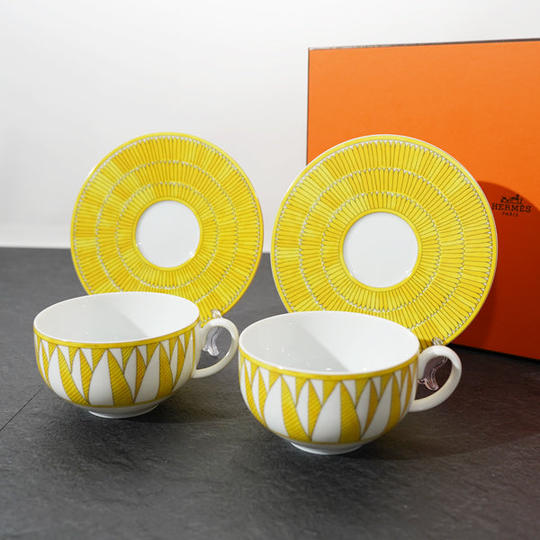 Hermes Soleil d'Hermes Mornig Cup and Saucer 2 set yellow porcelain tea coffee