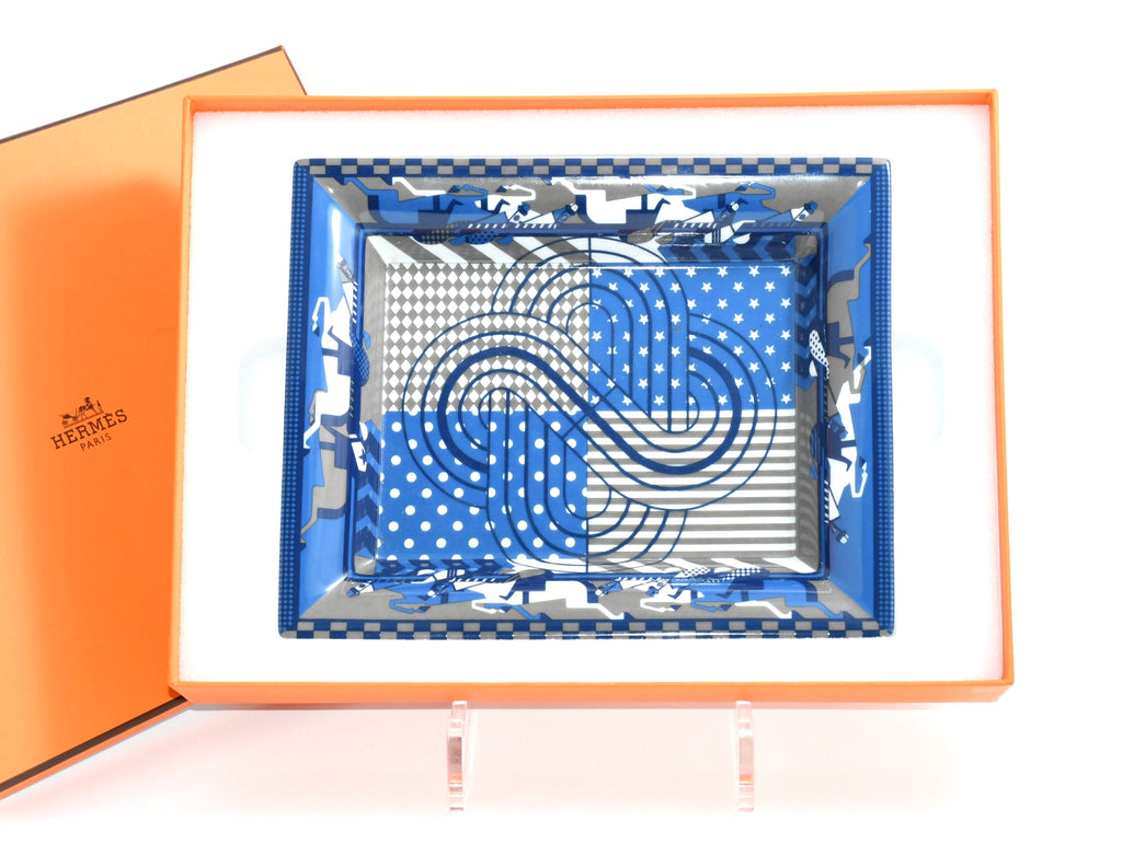 Hermes Steeple Chase Change tray blue porcelain Ashtray plate horse racing M250