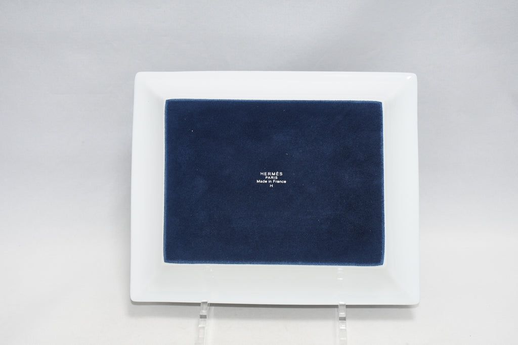 Hermes Steeple Chase Change tray blue porcelain Ashtray plate horse racing
