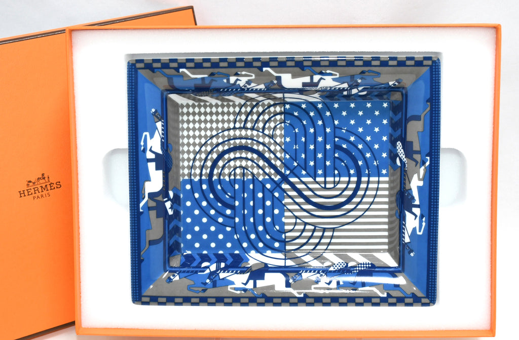 Hermes Steeple Chase Change tray blue porcelain Ashtray plate horse racing