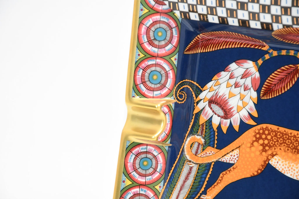 Hermes The Savana Dance Change tray navy porcelain Ashtray plate panther leopard