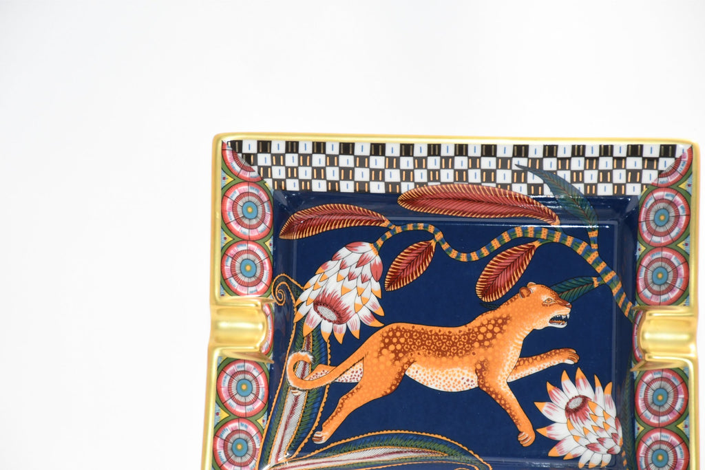 Hermes The Savana Dance Change tray navy porcelain Ashtray plate panther leopard