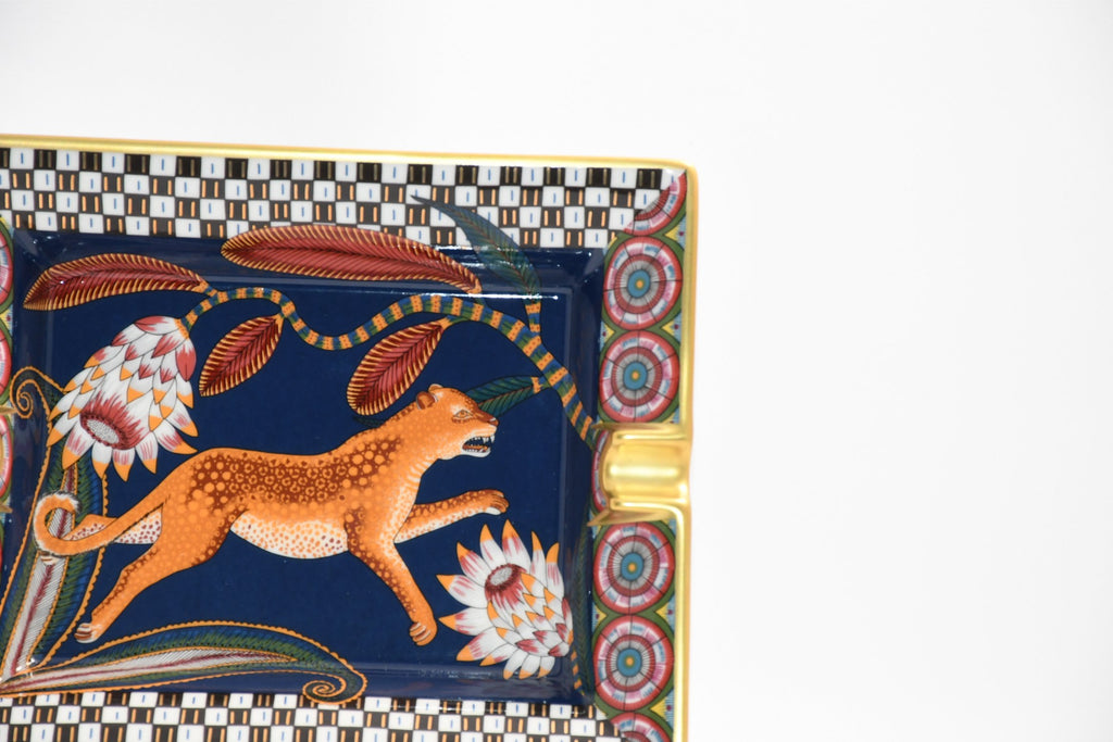 Hermes The Savana Dance Change tray navy porcelain Ashtray plate panther leopard
