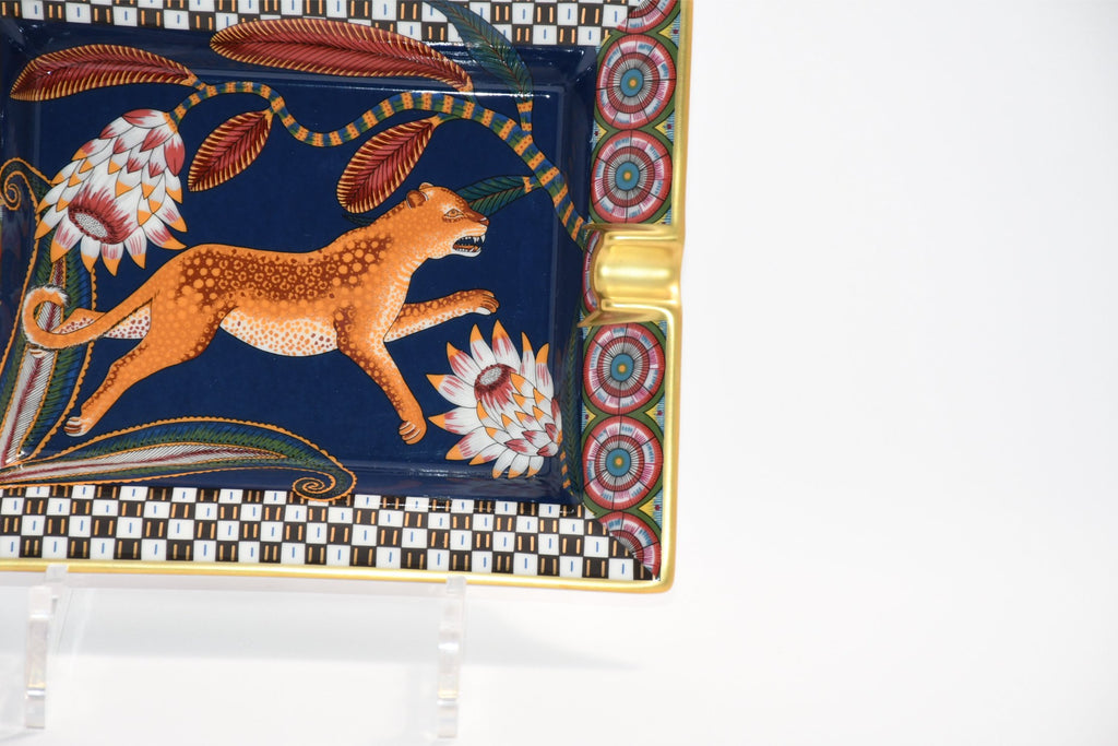 Hermes The Savana Dance Change tray navy porcelain Ashtray plate panther leopard