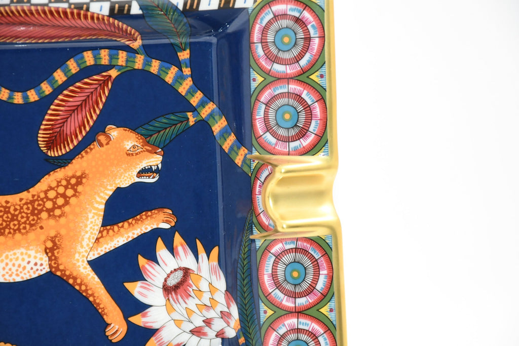 Hermes The Savana Dance Change tray navy porcelain Ashtray plate panther leopard