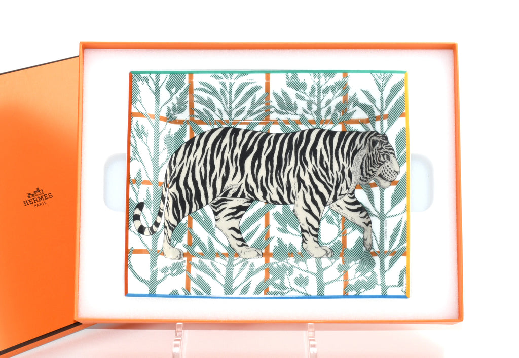 Hermes Tigre Altai 2H Change tray green porcelain Ashtray plate tiger animal