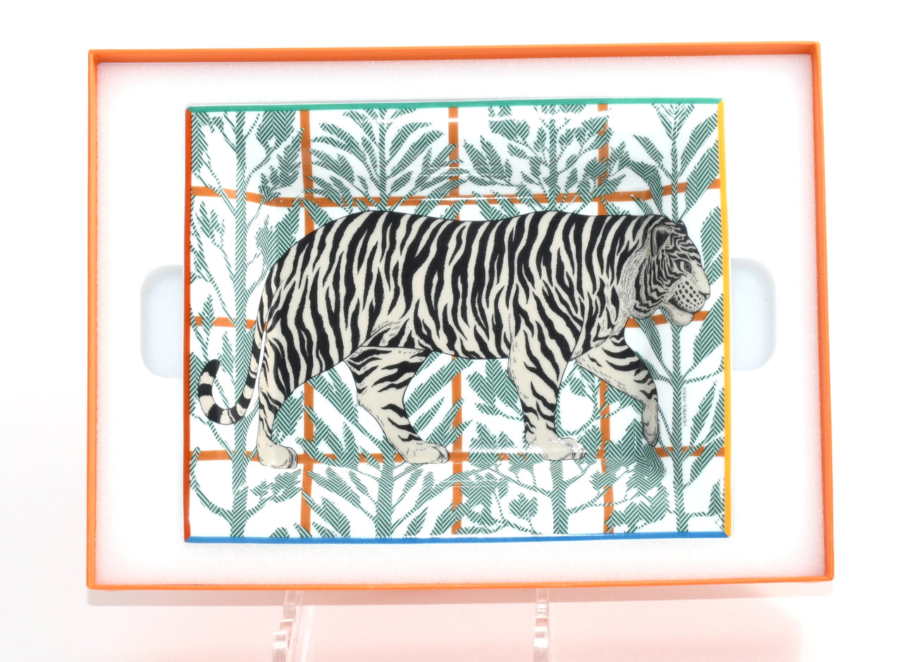 Hermes Tigre Altai 2H Change tray green porcelain Ashtray plate tiger animal
