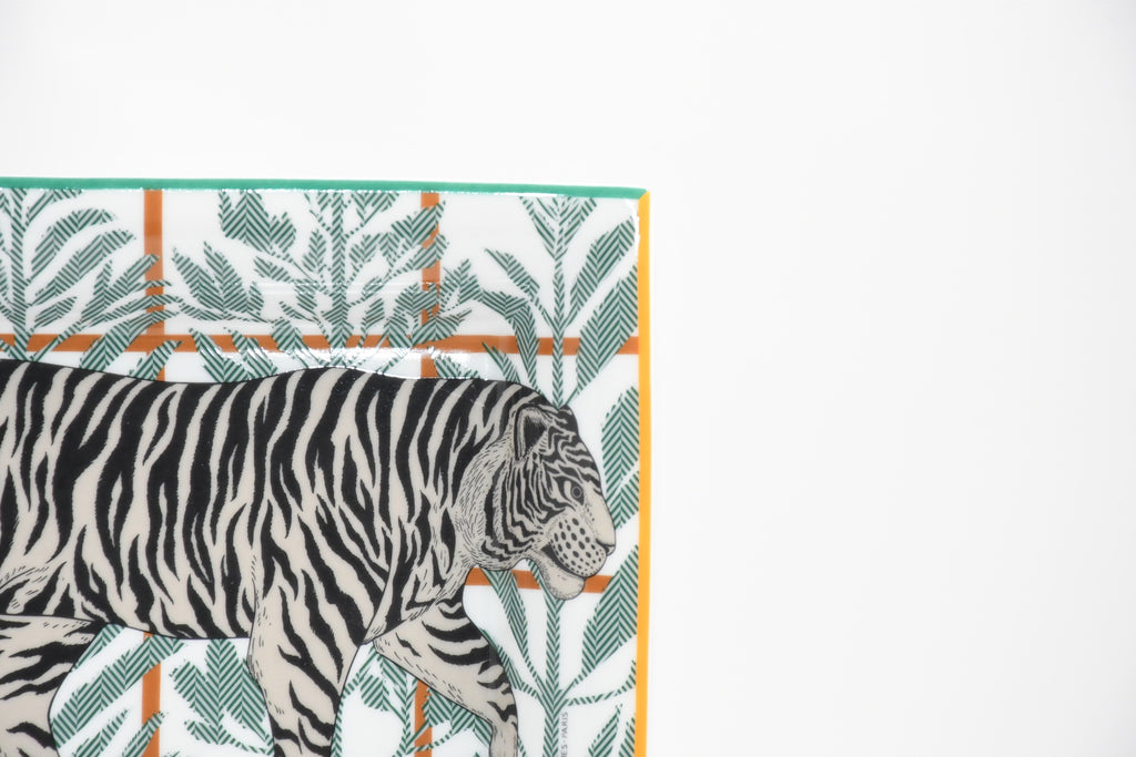 Hermes Tigre Altai 2H Change tray green porcelain Ashtray plate tiger animal