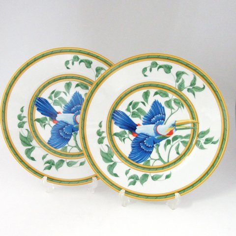 Hermes Toucan Dessert Plate 22 cm Set of 2 porcelain dinnerware bird 8.75"