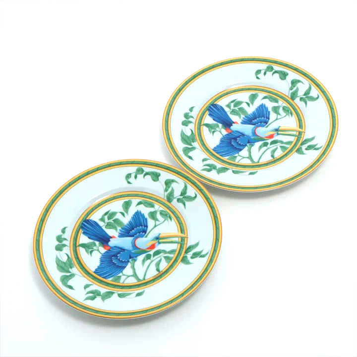 Hermes Toucan Dessert Plate 22 cm Set of 2 porcelain dinnerware bird 8.75"
