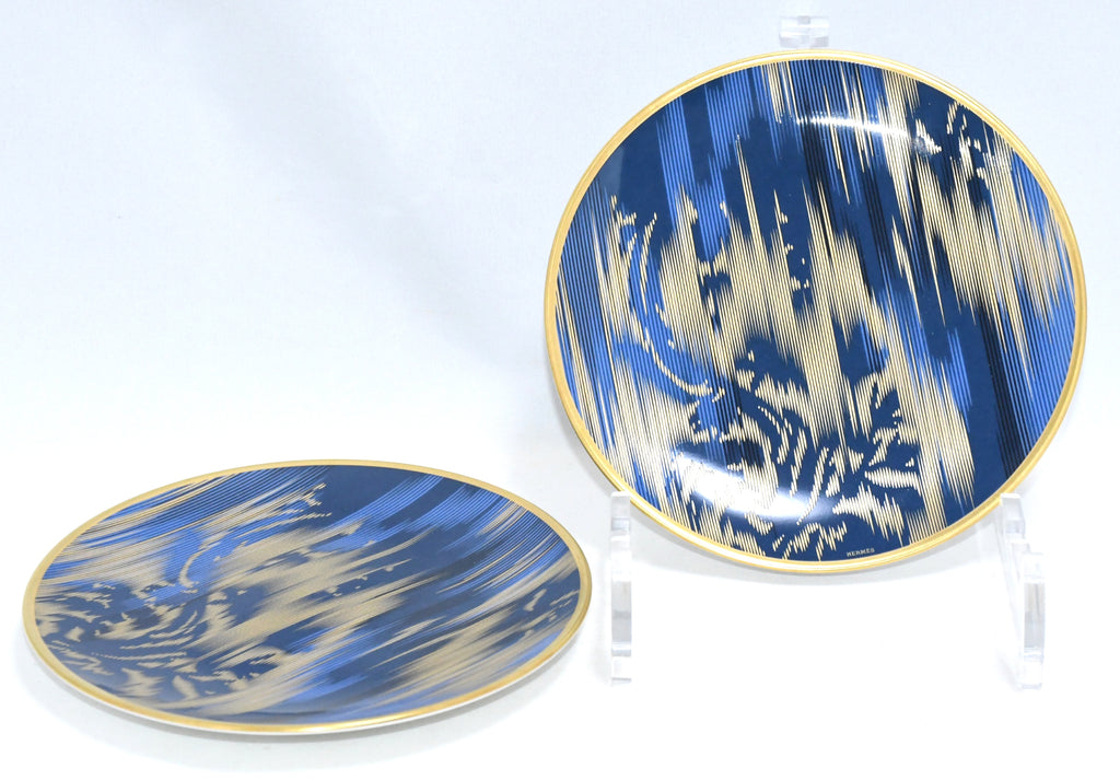 Hermes Voyage en Ikat Bread Plate 14 cm porcelain blue 2 Set