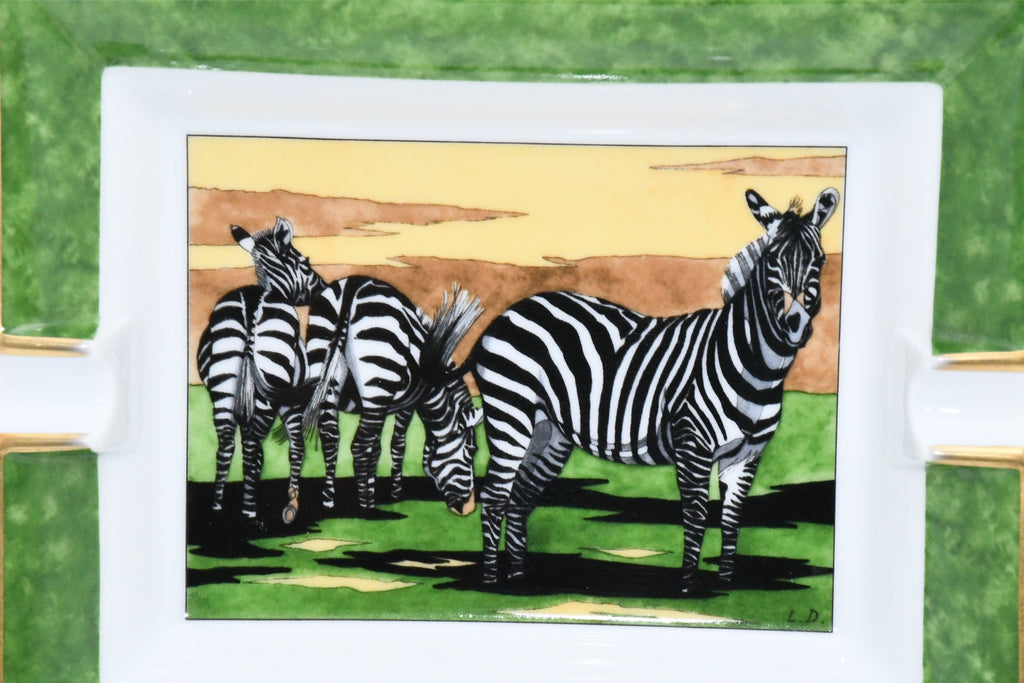 Hermes Zebra Change tray green porcelain Ashtray animal plate VIDE POCHE 019