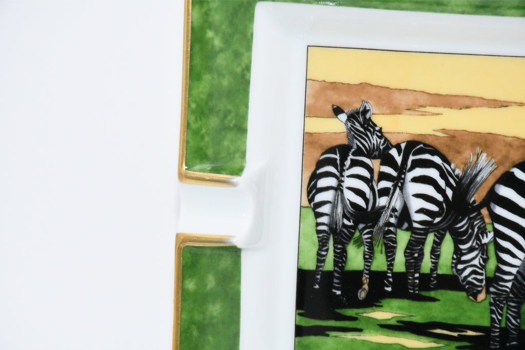 Hermes Zebra Change tray green porcelain Ashtray animal plate VIDE POCHE 019