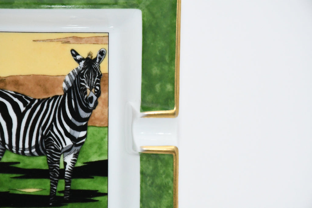 Hermes Zebra Change tray green porcelain Ashtray animal plate VIDE POCHE 019